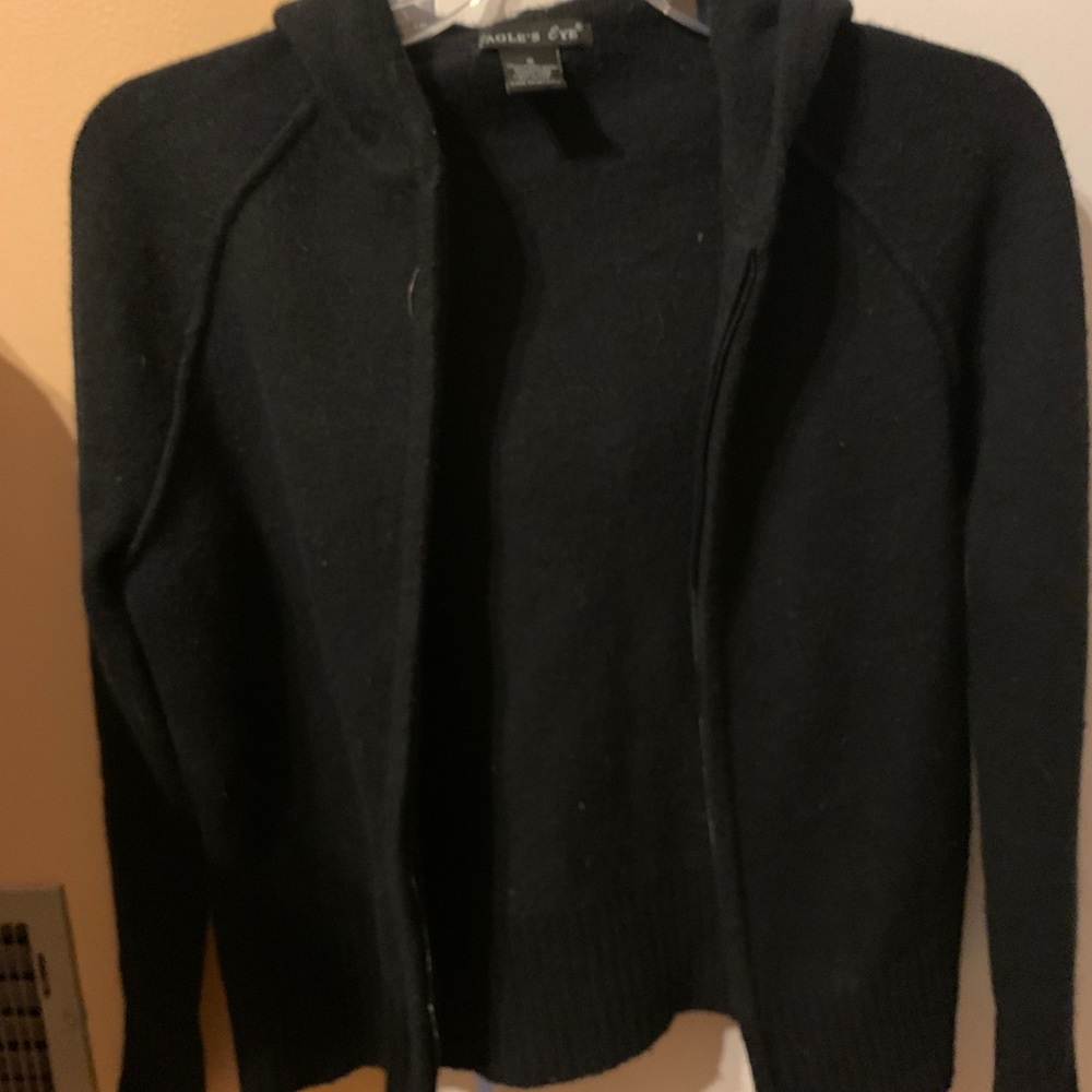 Wool zip front hooded sweater